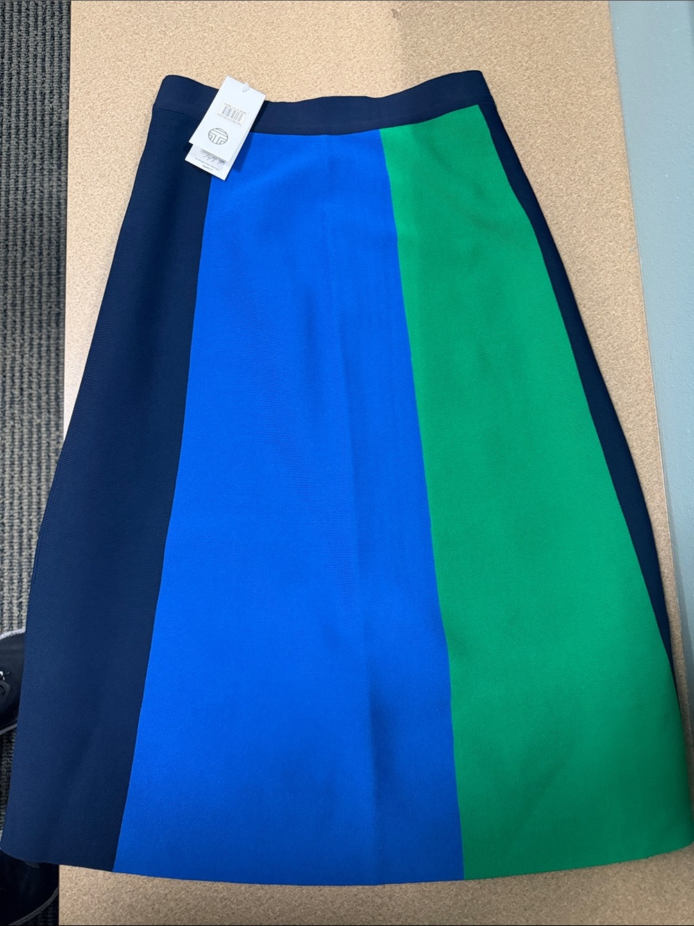 Tory Burch Navy, Blue & Green Colorblock A-Line Skirt
